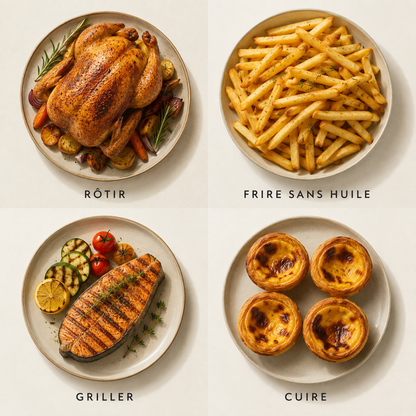 Quatre résultats de cuisson obtenus avec le FOURNELLE AeroFour
