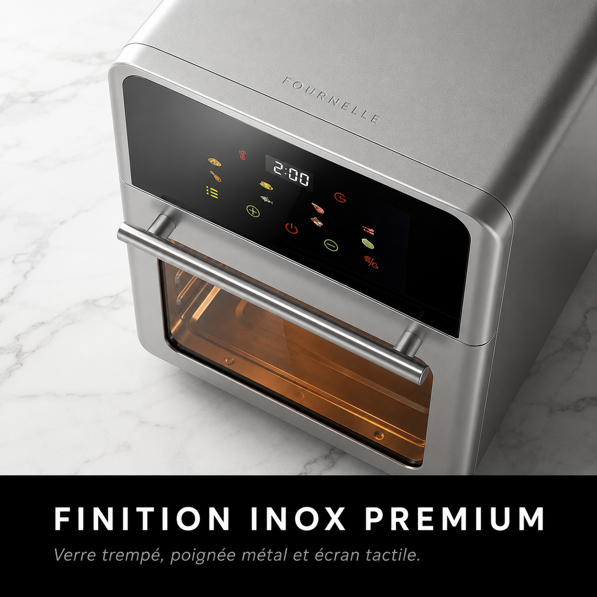 Finition acier inoxydable et bandeau tactile du FOURNELLE AeroFour
