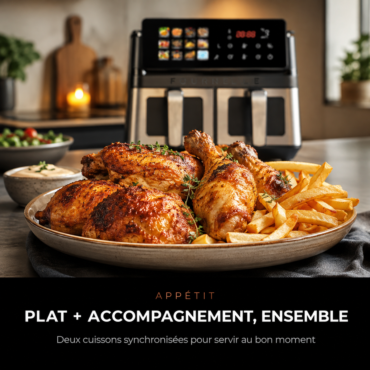 Plat et accompagnement préparés au FOURNELLE Duo