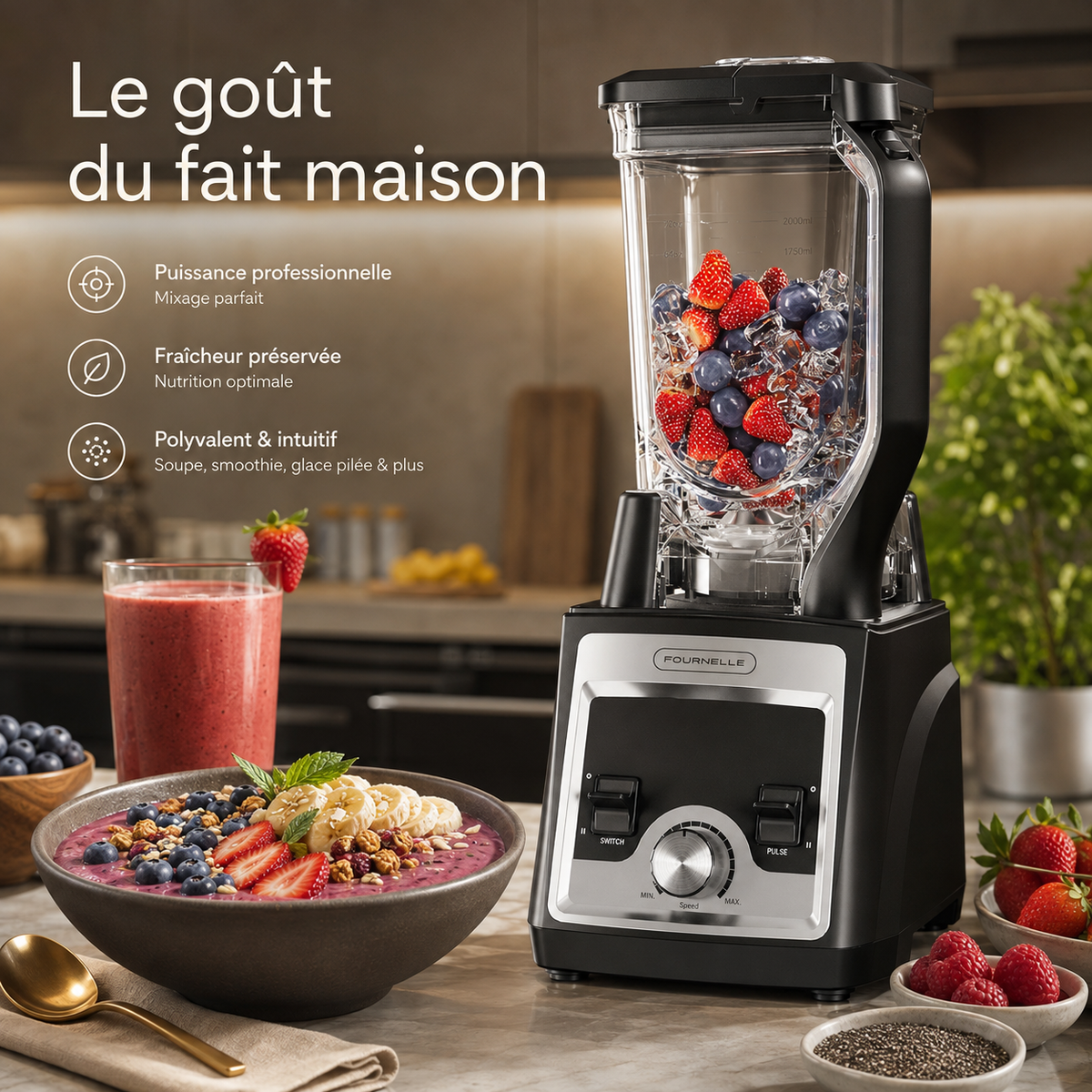 Smoothie servi, préparé au FOURNELLE PowerBlend Pro