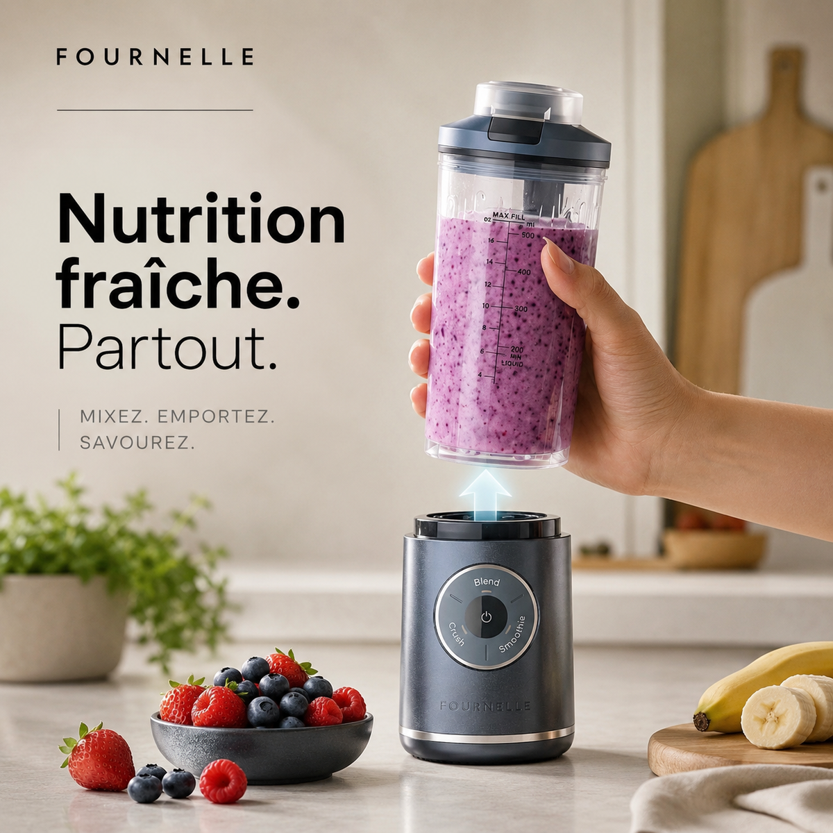 Blender rechargeable emporté partout avec le FOURNELLE Pulse