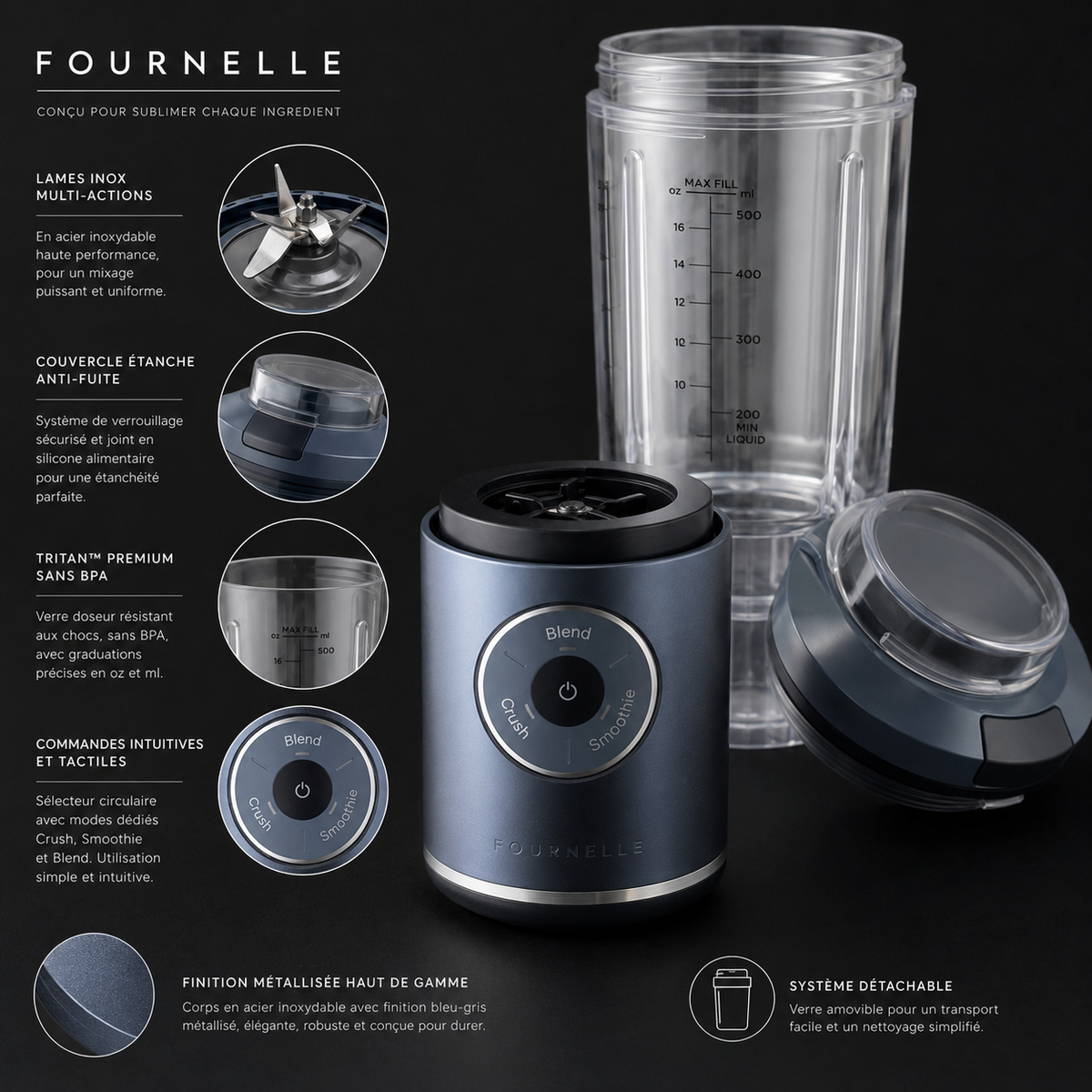 Corps en acier inoxydable et capot de lame du FOURNELLE Pulse