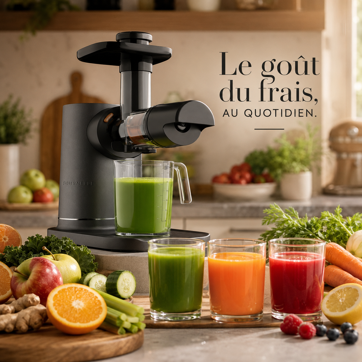 Verre de jus frais préparé au FOURNELLE PurePress