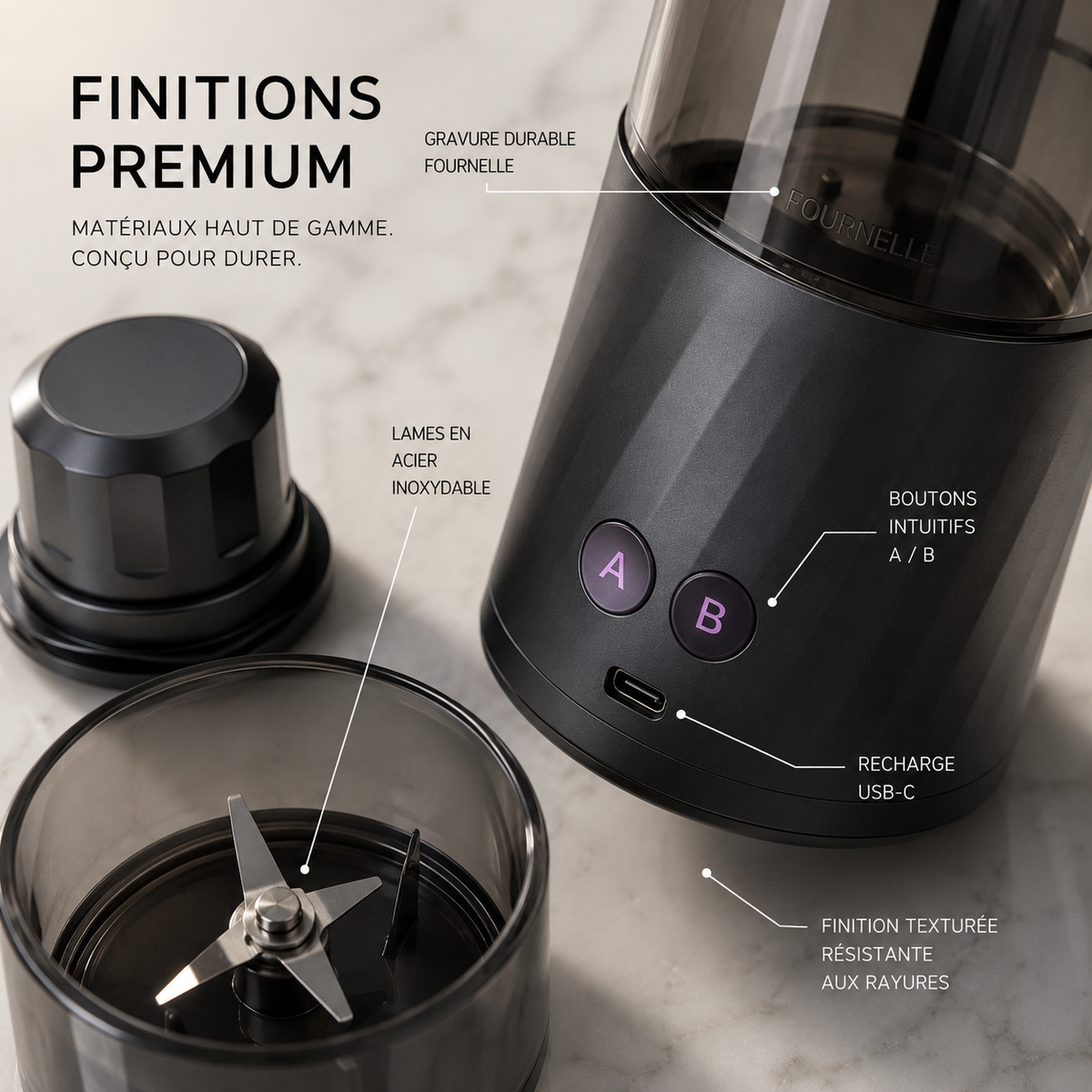 Corps en aluminium du FOURNELLE Mixeur Nomade