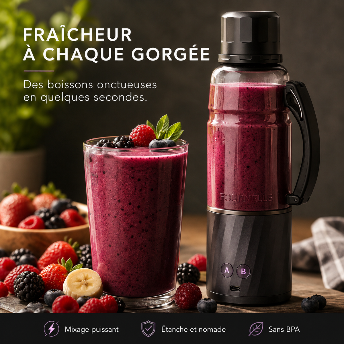 Smoothie individuel préparé au FOURNELLE Mixeur Nomade