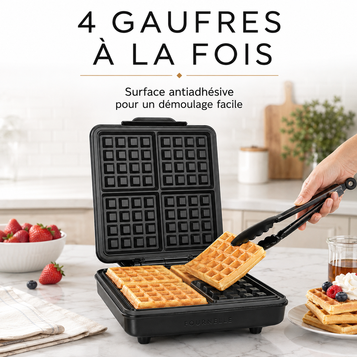 Quatre gaufres belges cuites en une fois avec le FOURNELLE Brunch