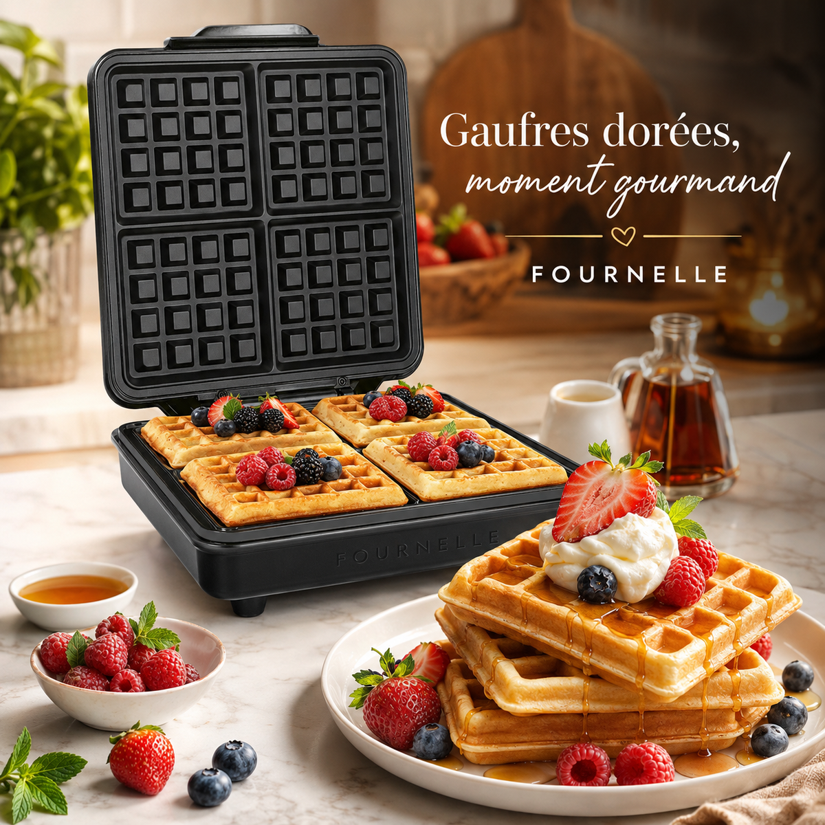 Gaufres dorées servies, préparées au FOURNELLE Brunch