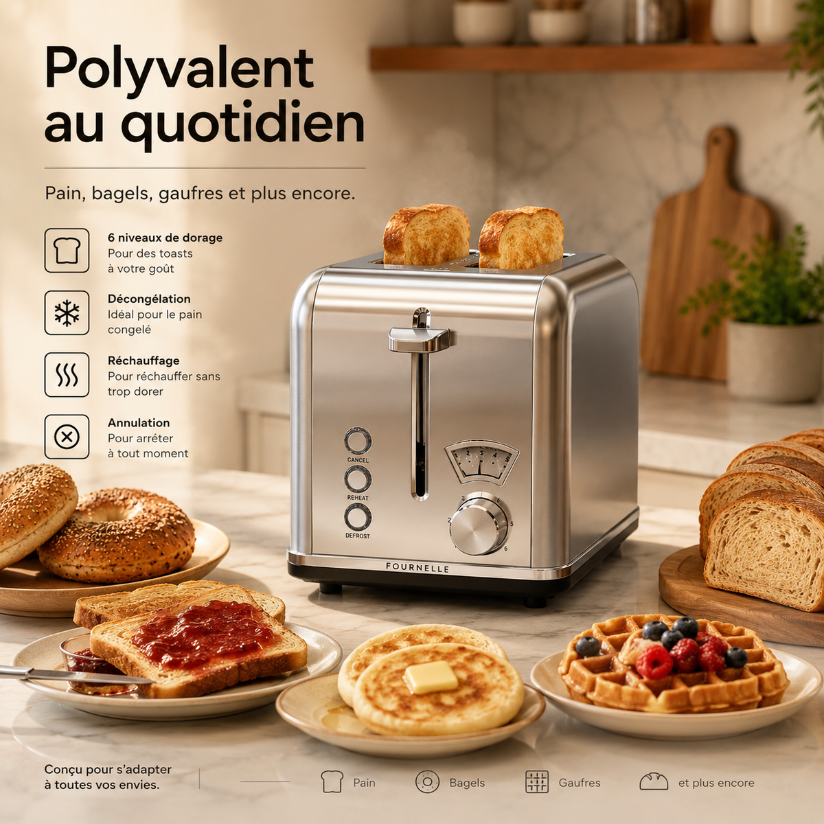 Quatre pains grillés au FOURNELLE Doré