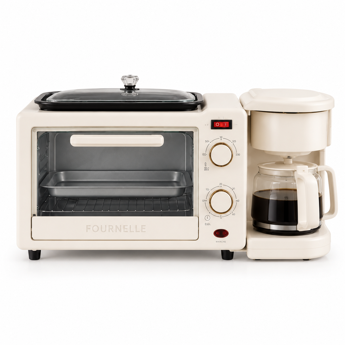 FOURNELLE Aube, station petit-déjeuner 3-en-1 en inox, ivoire