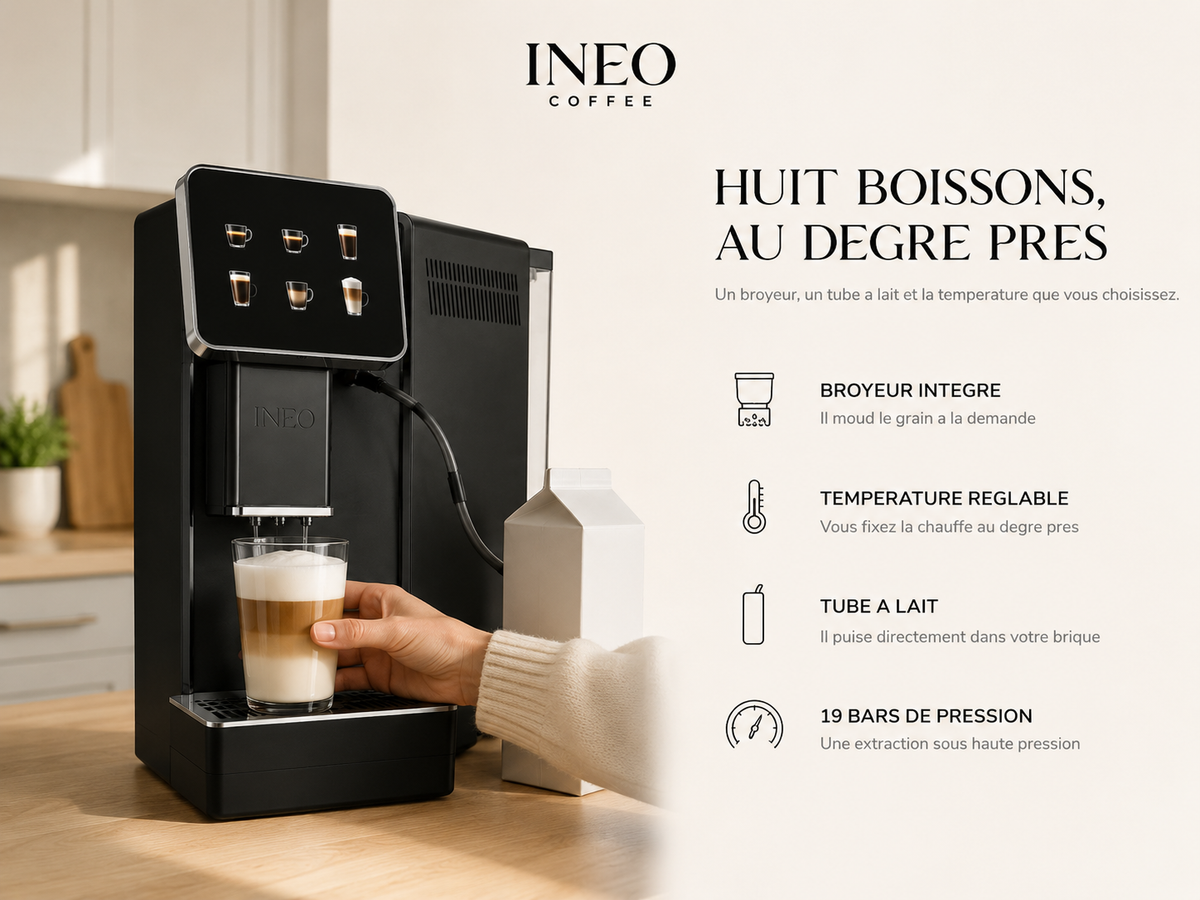 INEO Colonne en cuisine : broyeur intégré, température réglable, tube à lait, 19 bars de pression